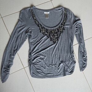 Cache Gray Bejeweled Top  L